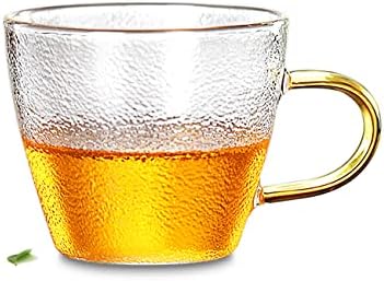 טקסטורה של XJHOMA טקסטורה זכוכית ידית צהוב סיר תה פרח עם פילטר מכסה נירוסטה וכוסות 6 יחידות עם ידית [כלי תה ברור, מסומן